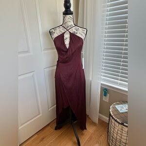 New Young Fabulous & Broke Red Wine Halter Open Back High-Low Wrap Dress